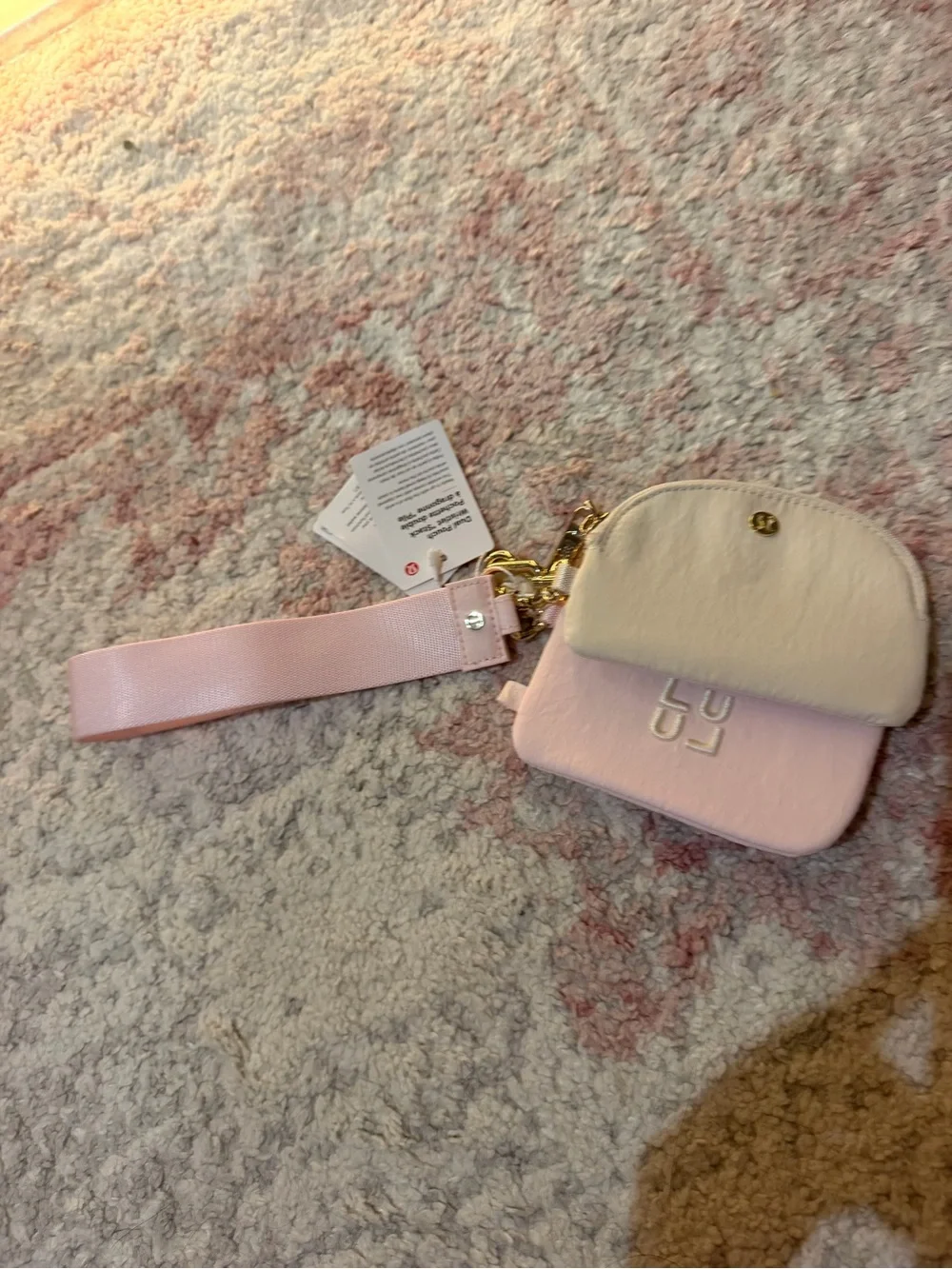 lululemon athletica Pink & Cream Wristlet Card Pouch with Strap